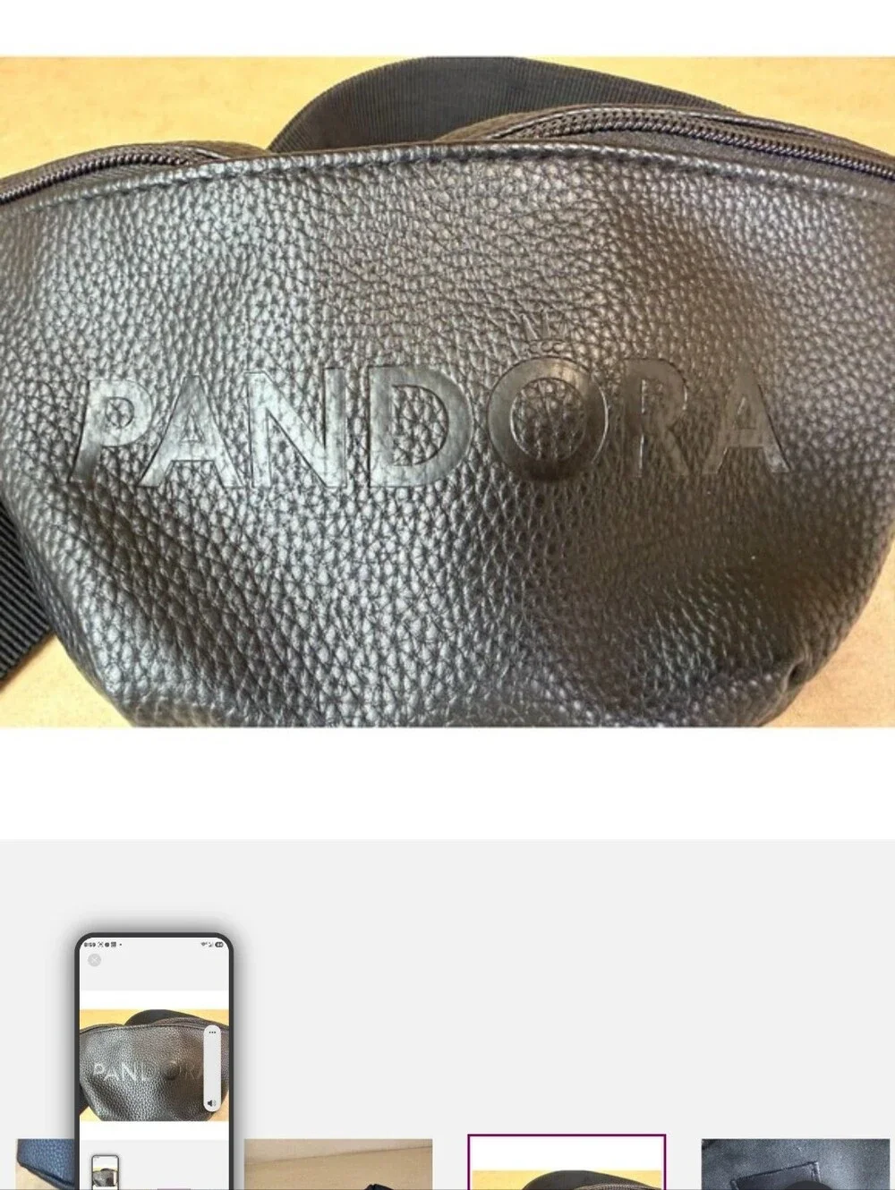 Limited Edition PANDORA Black Faux Leather Belt Bag Crossbody Fanny Pack